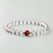 Buddha Stones Moonstone Pink Crystal Cinnabar Healing Positive Bracelet Bracelet BS 14