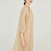 Buddha Stones 2Pcs Casual Tree Pattern Women's Mid Sleeve Cheongsam Dress
