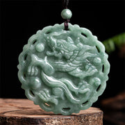 Buddha Stones Chinese Zodiac Dragon Phoenix Round Jade Luck Necklace String Pendant Necklaces & Pendants BS Dragon