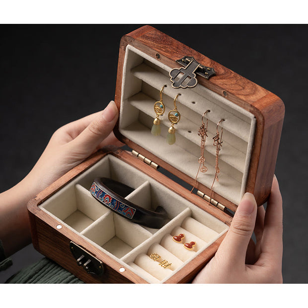 Buddha Stones Retro Handmade Floral Pattern Rosewood Jewelry Storage Box Lockable Wooden Gift Organizer Box