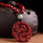 Buddha Stones Year Of The Dragon Natural Cinnabar Hetian Jade Bead Copper Coin Attract Wealth Strength Necklace Pendant Necklaces & Pendants BS 1