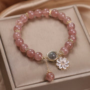 Natural Strawberry Quartz Crystal Daisy Flower Charm Positive Healing Bracelet Bracelet BS 2
