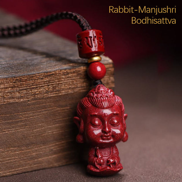 Buddha Stones Chinese Zodiac Natal Buddha Natural Cinnabar Amulet Keep Away Evil Spirits Necklace Pendant Necklaces & Pendants BS Rabbit-Manjushri Bodhisattva