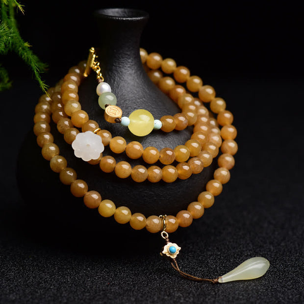 Buddha Stones Natural Hetian Topaz Amber Lotus White Jade Pearl Success Bracelet Bracelet BS Topaz (Protection ♥ Kindness)