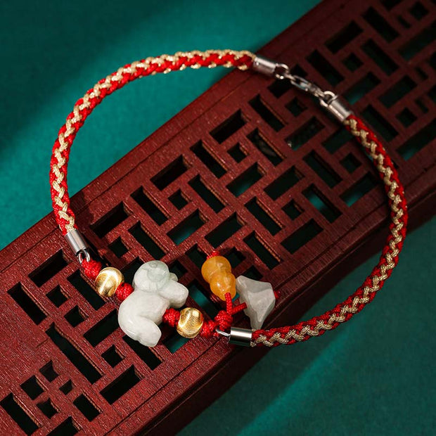 Buddha Stones Chinese Zodiac Jade Prosperity Red String Bracelet Anklet Bracelet BS Goat(Bracelet/Anklet Size 19.5+4cm)