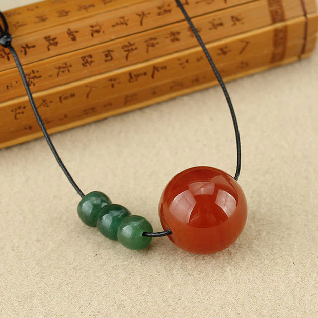 Buddha Stones Red Agate Green Aventurine Green Bodhi Seed Bead Calm Leather Rope Necklace Pendant Necklaces & Pendants BS 1