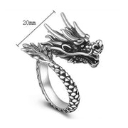 Buddha Stones 990 Sterling Silver Vintage Dragon Design Luck Protection Strength Adjustable Ring