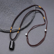 Buddha Stones Natural Black Tourmaline Positive Rope Necklace Pendant