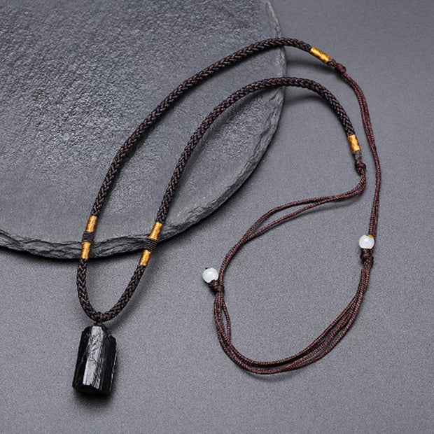 Buddha Stones Natural Black Tourmaline Positive Rope Necklace Pendant Necklaces & Pendants BS 1