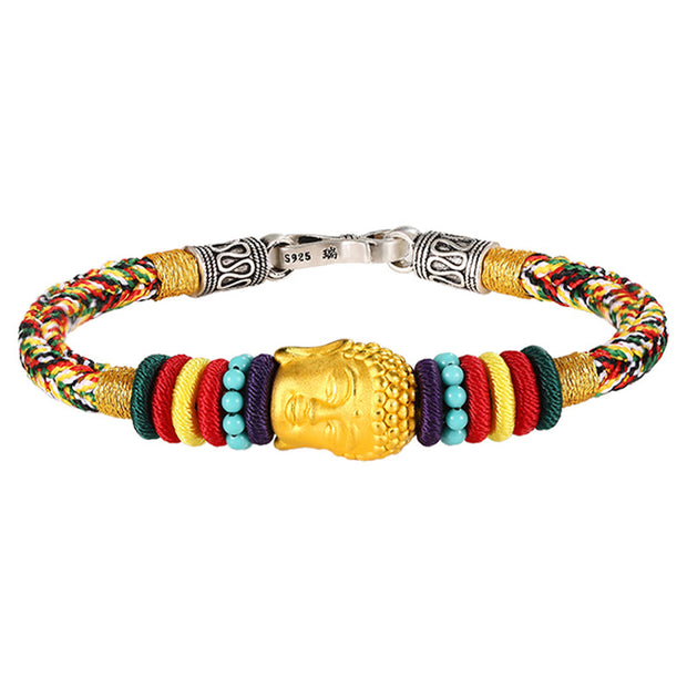 Buddha Stones 999 Gold Buddha Head Compassion Handcrafted Rope Bracelet