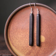 Buddha Stones 925 Sterling Silver Ebony Wood Texture Balance Peace Drop Dangle Earrings Earrings BS 4