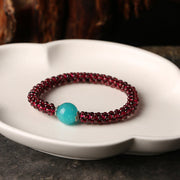 Buddha Stones Natural Garnet Pink Crystal Red Agate Amazonite Bead Protection Bracelet Bracelet BS 11
