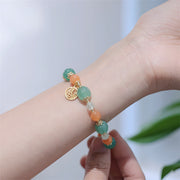Buddha Stones Natural Golden Silk Jade Pumpkin Bead Fu Character Charm Wealth Bracelet