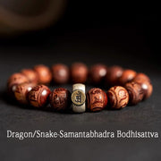 Buddha Stones Chinese Zodiac Natal Buddha Small Leaf Red Sandalwood Om Mani Padme Hum Protection Bracelet