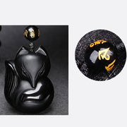 Buddha Stones Natural Black Obsidian Tiger Eye Ice Obsidian Fox Pendant Amulet Necklace Necklaces & Pendants BS 6