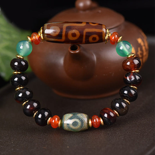 Buddha Stones Tibetan Natural Nine-Eye Dzi Bead Three-eyed Dzi Bead Protection Bracelet Bracelet BS 1