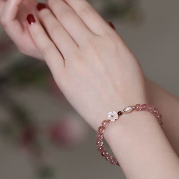 Buddha Stones Strawberry Quartz Peach Blossom Love Bracelet Bracelet BS 8