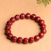 Buddha Stones Natural Cinnabar Om Mani Padme Hum Fret Pattern Lotus Blessing Bracelet Bracelet BS 8