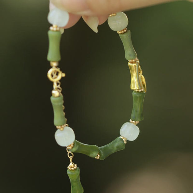 Buddha Stones Green Bamboo Jade Lily of the Valley Wealth Bracelet Bracelet BS Bamboo(Perimeter 17+5cm)