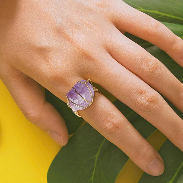 Natural Crystal Gemstone Amethyst Adjustable Ring (Extra 30% Off | USE CODE: FS30) Rings BS 2