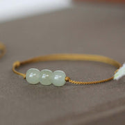 Buddhastoneshop Three Beads Jade Luck String Weave Bracelet