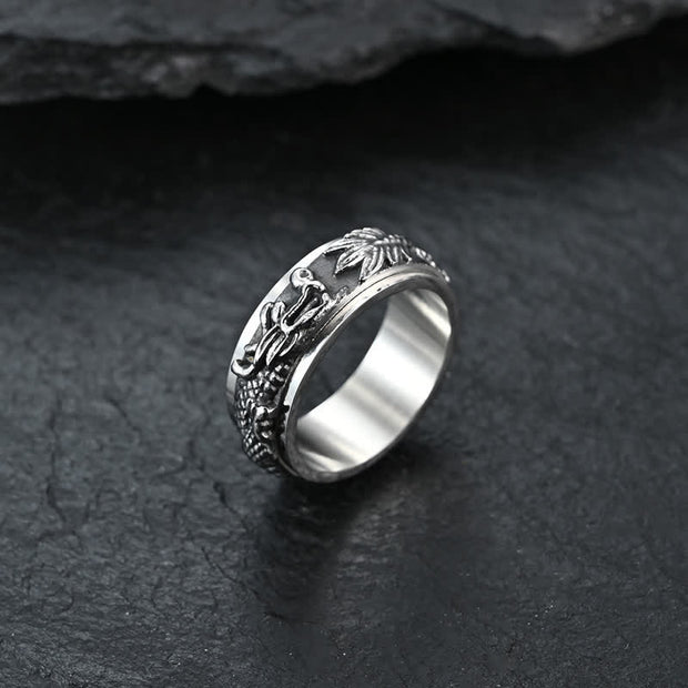 Buddha Stones Dragon Titanium Steel Stimulation Rotatable Ring