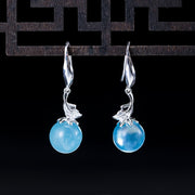 Buddha Stones 925 Sterling Silver Natural Aquamarine Leaf Flower Peace Earrings Necklace Earrings BS Leaf Aquamarine Earrings