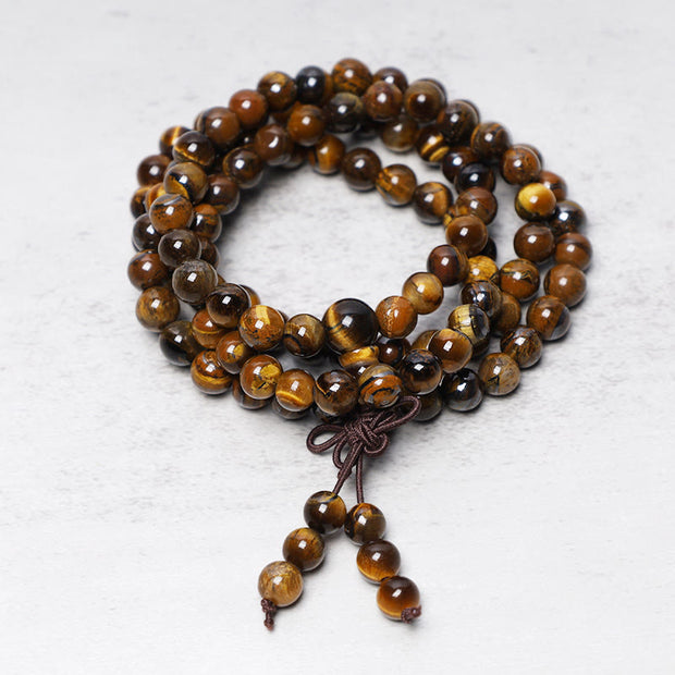 Buddha Stones Tibetan 108 Natural Tiger Eye Gemstone Beads Prayer Mala Bracelet Necklace Bracelet BS 1