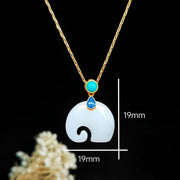 Buddha Stones White Jade Elephant Luck Fortune Necklace Pendant Necklaces & Pendants BS 6