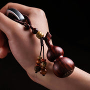Buddha Stones Tibetan Ebony Small Leaf Red Sandalwood Gourd Luck Protection Key Chain Key Chain BS 11