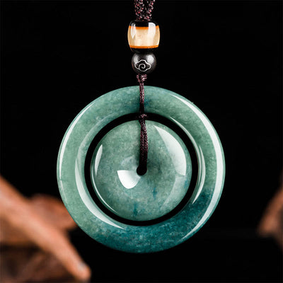 Buddha Stones Natural Round Jade Peace Buckle Luck Prosperity Necklace Pendant Necklaces & Pendants BS Jade(Prosperity♥Abundance)