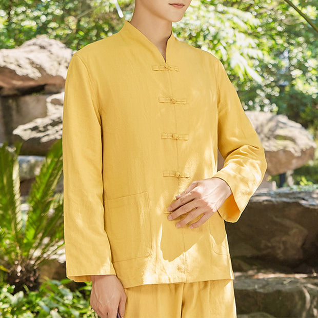 Buddha Stones Spiritual Zen Practice Yoga Meditation Prayer Clothing Cotton Linen Men's Set Clothes BS Gold 6XL