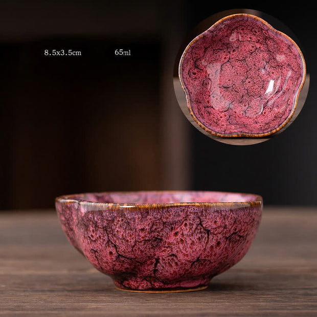 Buddha Stones Peach Blossom Pattern Ceramic Teacup Flower Tea Cups