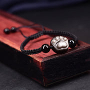Buddha Stones Natural Silver Sheen Obsidian Gold Sheen Obsidian Cute Cat Paw Claw Protection Rope Bracelet Bracelet BS 6