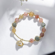 Buddha Stones Natural Colorful Rutilated Quartz Shell Protection Bead Bracelet