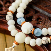 Buddha Stones Tibetan White Jade Bodhi Lotus Blessing Bracelet Bracelet BS 4