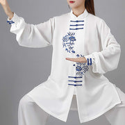 Buddha Stones Flower Embroidery Meditation Prayer Spiritual Zen Tai Chi Qigong Practice Unisex Clothing Set Clothes BS 1