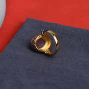 Buddha Stones 925 Sterling Silver Red Corundum Courage Ring