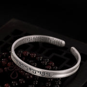 Buddha Stones 999 Sterling Silver Six True Words Heart Sutra Protection Bracelet Bangle Bracelet Cuff Bangle BS 6