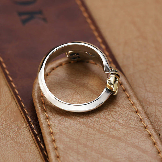 Buddha Stones Tibetan Dorje Vajra Engraved Design Copper Luck Wealth Adjustable Ring Ring BS 4