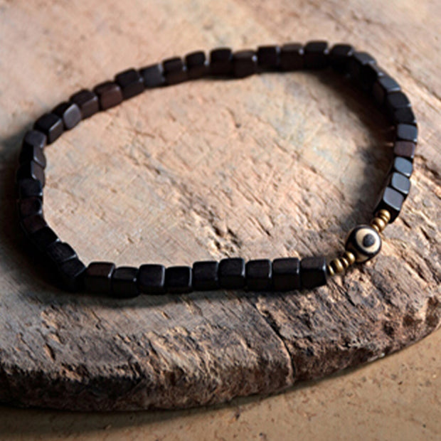 Buddha Stones Ebony Wood Dzi Bead Copper Peace Couple Bracelet Bracelet BS 8