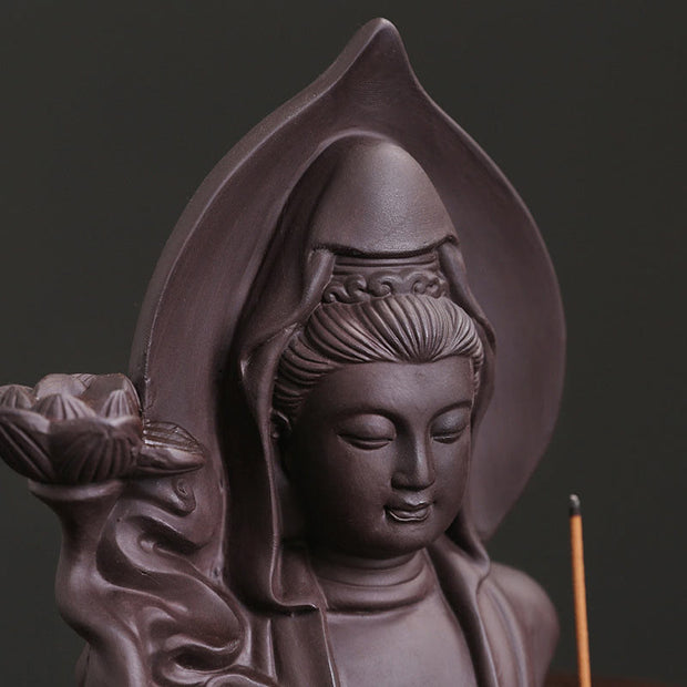 Buddha Stones Tibetan Avalokitesvara Buddha Lotus Healing Backflow Smoke Fountain Incense Burner