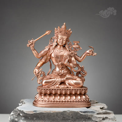 Buddha Stones Four-armed Manjusri Bodhisattva Figurine Serenity Copper Statue Decoration Decorations BS Red 20CM