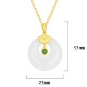 Buddha Stones Round White Jade Wishful Auspicious Cloud Blessing Luck Necklace Pendant Necklaces & Pendants BS 9