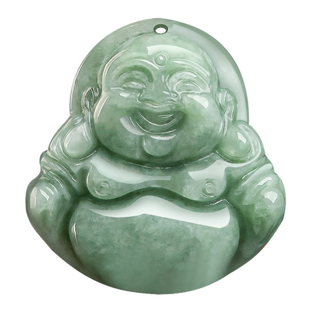 Buddha Stones Natural Green Jade Laughing Buddha Luck Abundance Necklace Pendant
