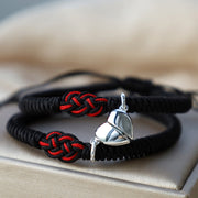 Buddha Stones 2Pcs Tibetan Luck Chinese Knot Protection String Bracelet Bracelet BS Black&Silver Heart(Bracelet Size 16-27cm)