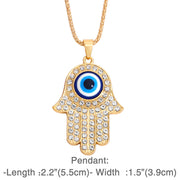 Hamsa Symbol Evil Eye Prosperity Luck Rhinestone Necklace Pendant Necklaces & Pendants BS 3