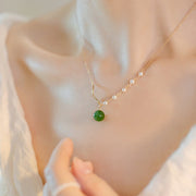 Buddha StonesNatural Hetian Jade Pearl Luck Bead Necklace Pendant