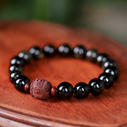 Buddha Stones Natural Gold Sheen Obsidian Rainbow Obsidian Om Mani Padme Hum Fu Character Healing Bracelet Bracelet BS 10mm Gold Sheen Obsidian&May you have a surplus every year(Wrist Circumference 14-16cm)