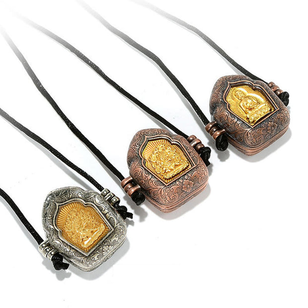 Buddha Stones Tibetan Gold Buddha Double Dorje Copper Serenity Ghau Prayer Box Necklace Pendant Necklaces & Pendants BS 23